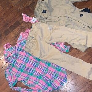 Kids Beige Jacket and Pants with Plaid Shirts